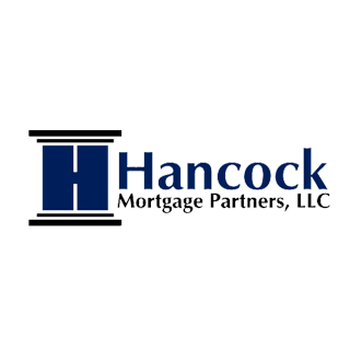 A blue and black logo for hancock mortgage partners llc