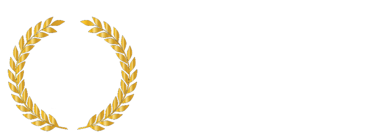 A gold laurel wreath on a white background.