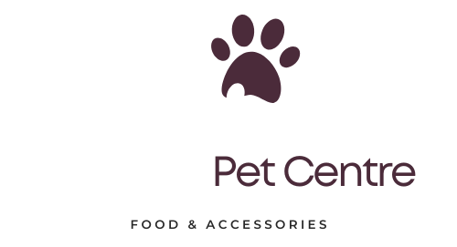 A logo for a pet centre with a paw print on a white background.