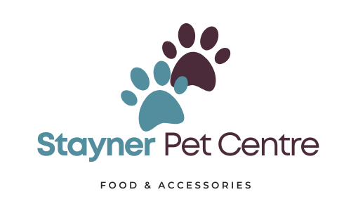 The logo for stayner pet centre food and accessories shows a paw print.