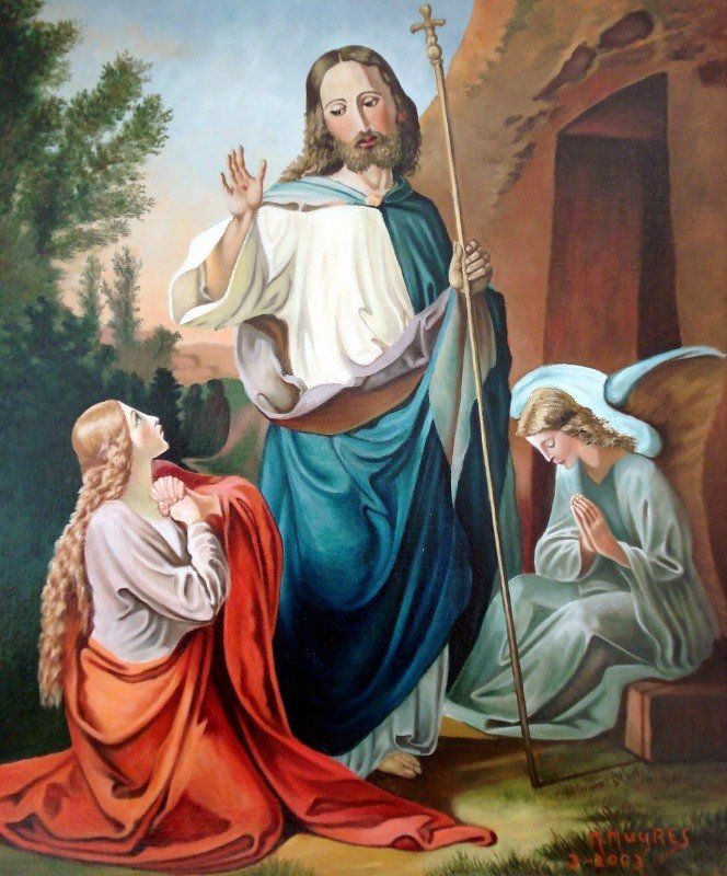 Markus Muyres+Nederlands+Olieverf+Schilderij+Canvas+Portret+Jezus+Maria Magdalena+Engel