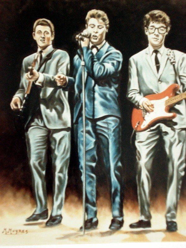 Markus Muyres+Nederlands+Olieverf+Schilderij+Portret+Muzikanten+Gitaren+The Shadows