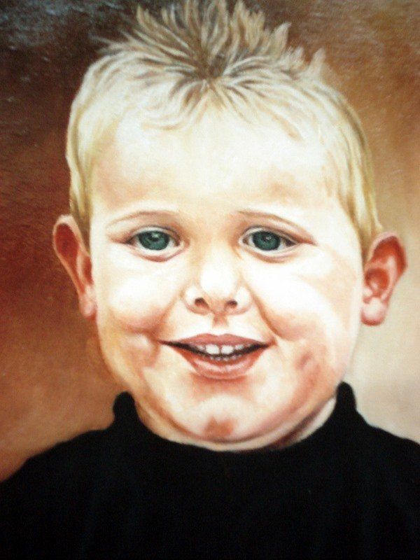 Markus Muyres+Nederlands+Olieverf+Schilderij+Portret+Jongetje+Zwarte kleding+Blond haar