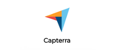 Capterra logo: abstract colorful arrow pointing up with the word Capterra below.