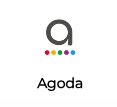 Agoda logo: gray "a" above five colored dots with the word "Agoda" below.