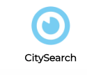 CitySearch logo: light blue eye-shaped icon within a light blue circle, with the text "CitySearch" below.