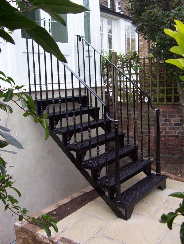 Black wrought iron steps