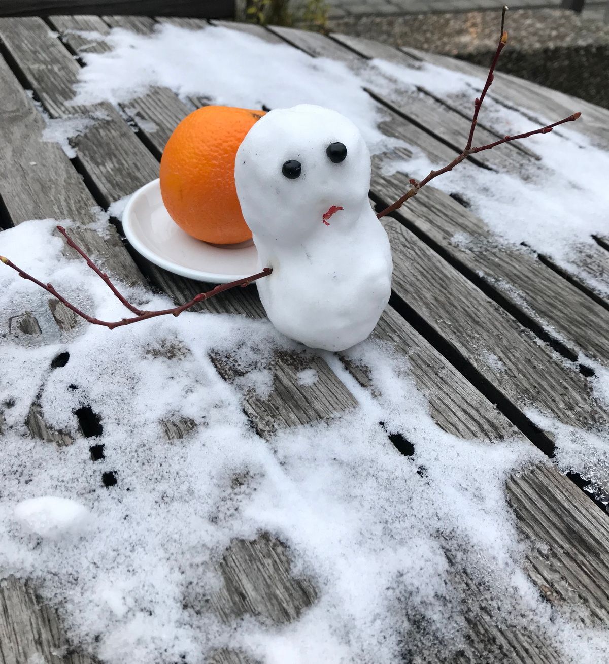Schneemann mit Orange