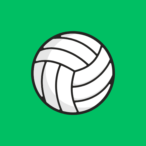 White volleyball with black outline on a green background.