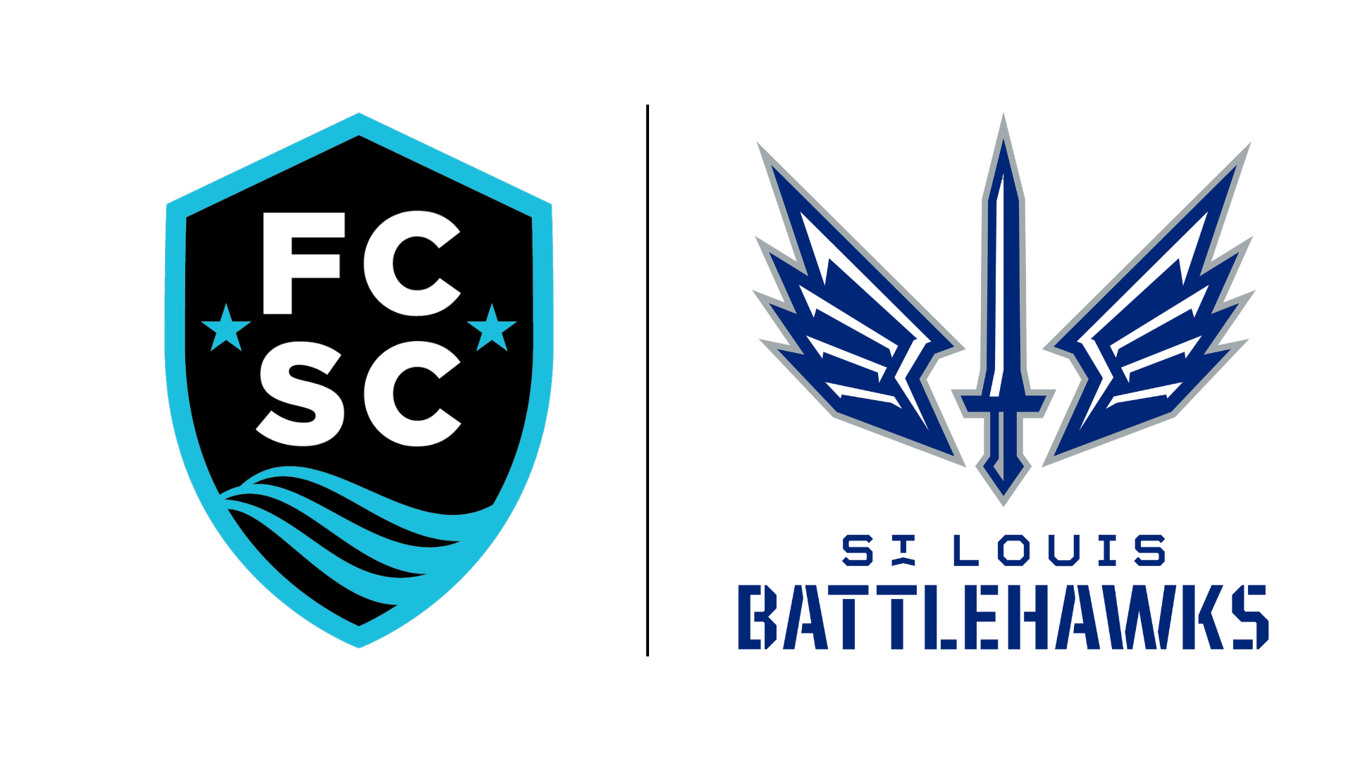 Logos of FC St. Louis and St. Louis BattleHawks, blue and white on a white background.