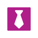 White tie icon on a purple square background.