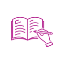 Purple outline of hand writing in a notebook.