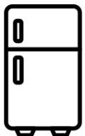 A black and white icon of a refrigerator on a white background.