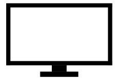 A black and white silhouette of a computer monitor with a white screen.