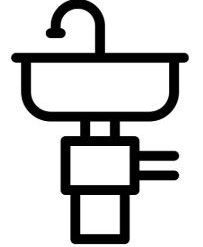 A black and white icon of a sink with a faucet.