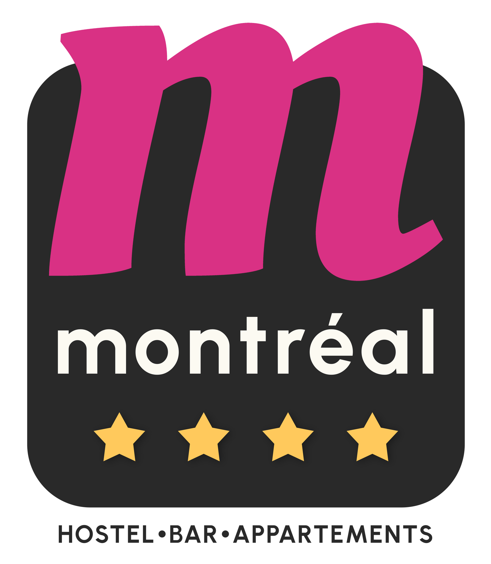 A logo for montreal hostel bar and apartments