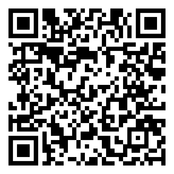 Ein schwarzweißer QR-Code auf weißem Hintergrund.