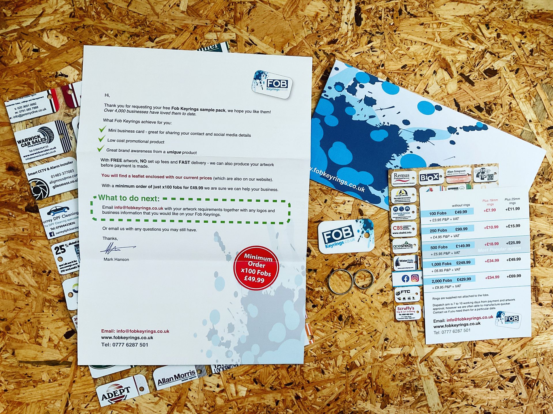 Promotional printed Keyring sample pack