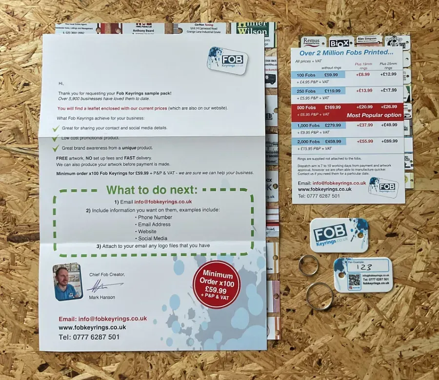 Sample pack to see the Quality Promotional Keyrings Printed