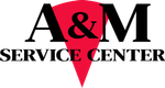 A & m service center logo with a red triangle in the middle