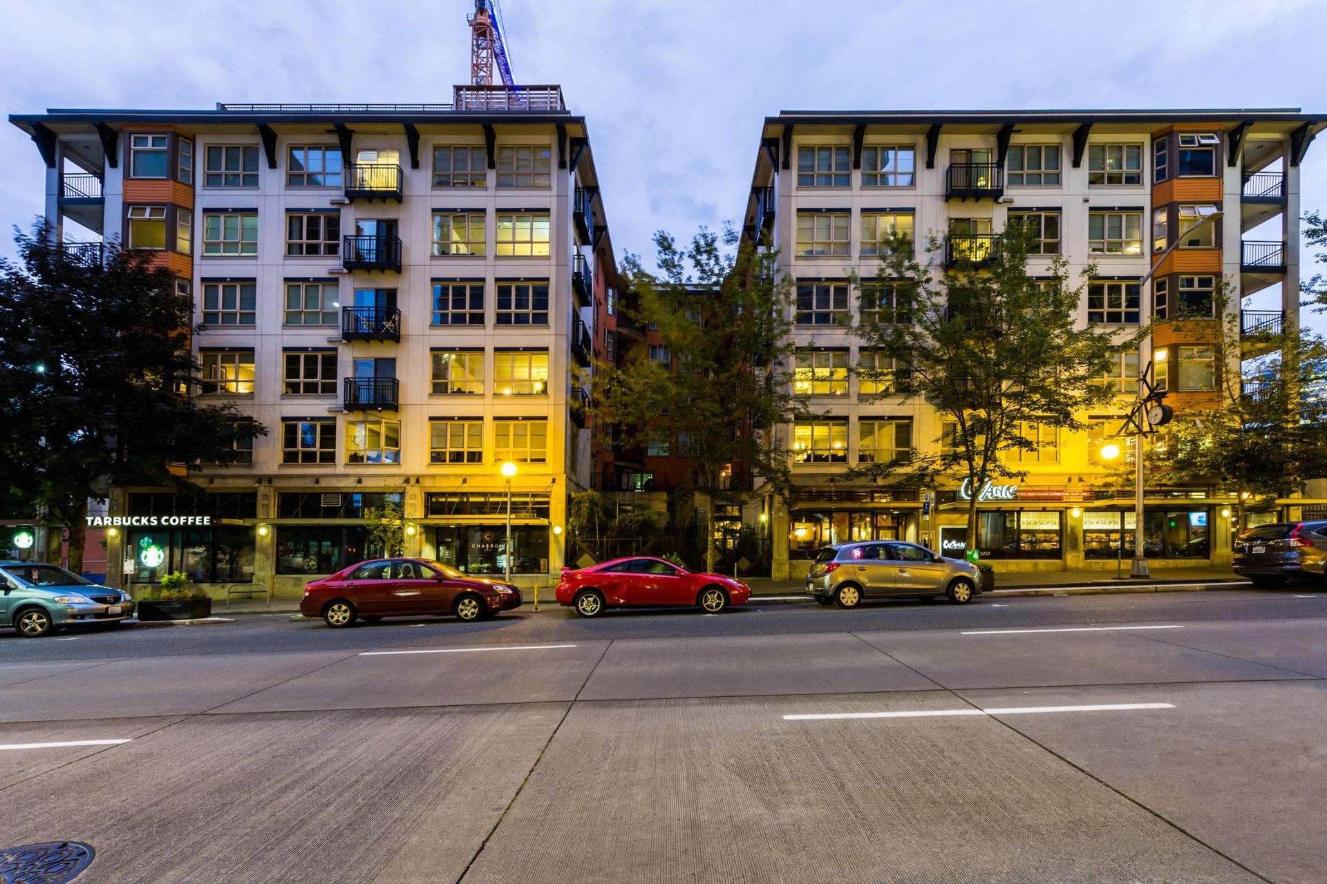 Apartment building exterior at Marq 211 in Seattle, WA.