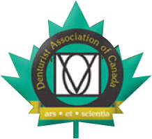 A logo for the denturist association of canada