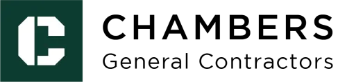 Logo for Chambers General Contractors: white "C" in green square, with company name and description.