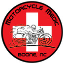 A red and white logo for Motorcycle Medic Boone NC