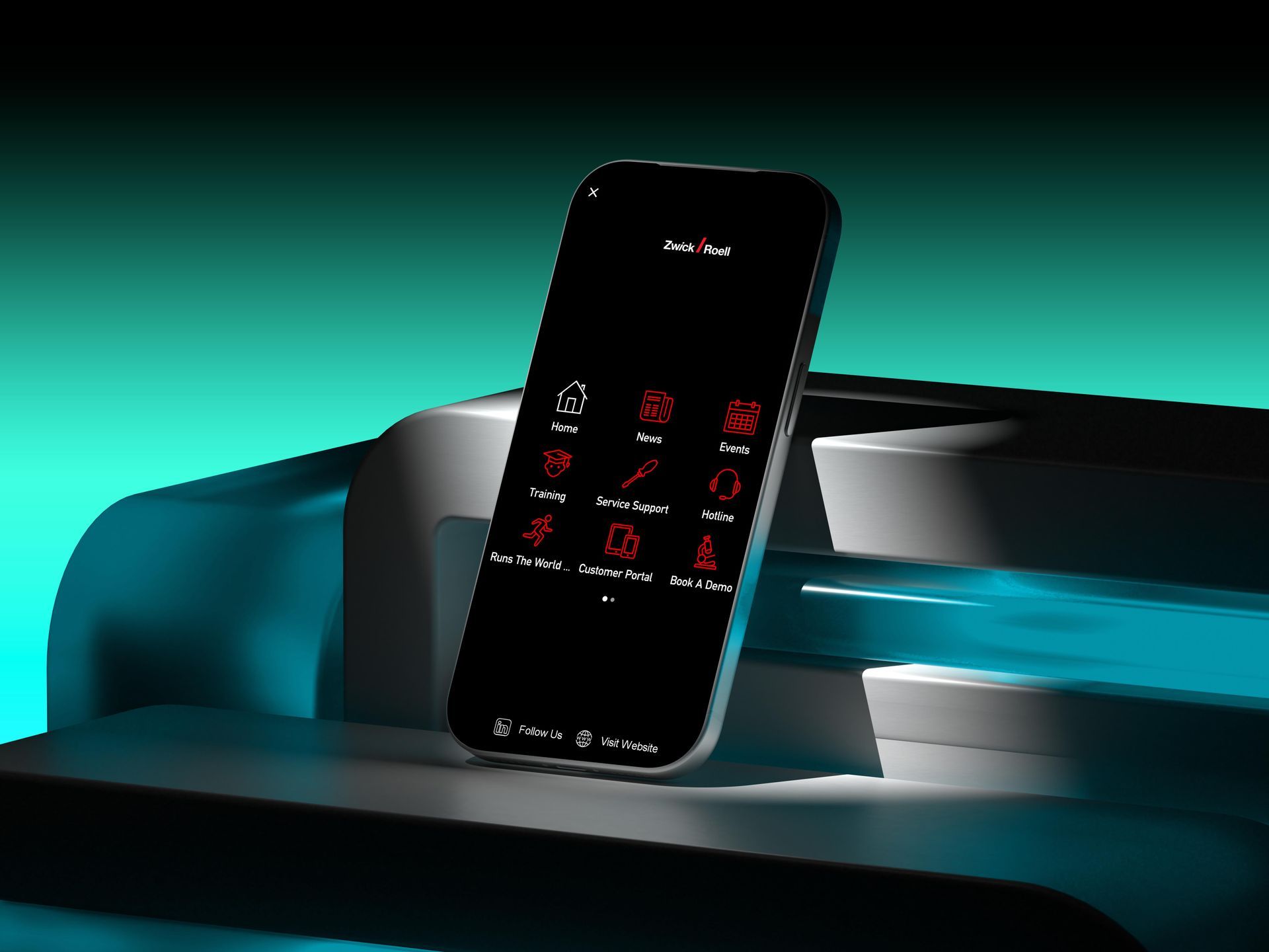 ZwickRoell app menu display inside an iphone Pro