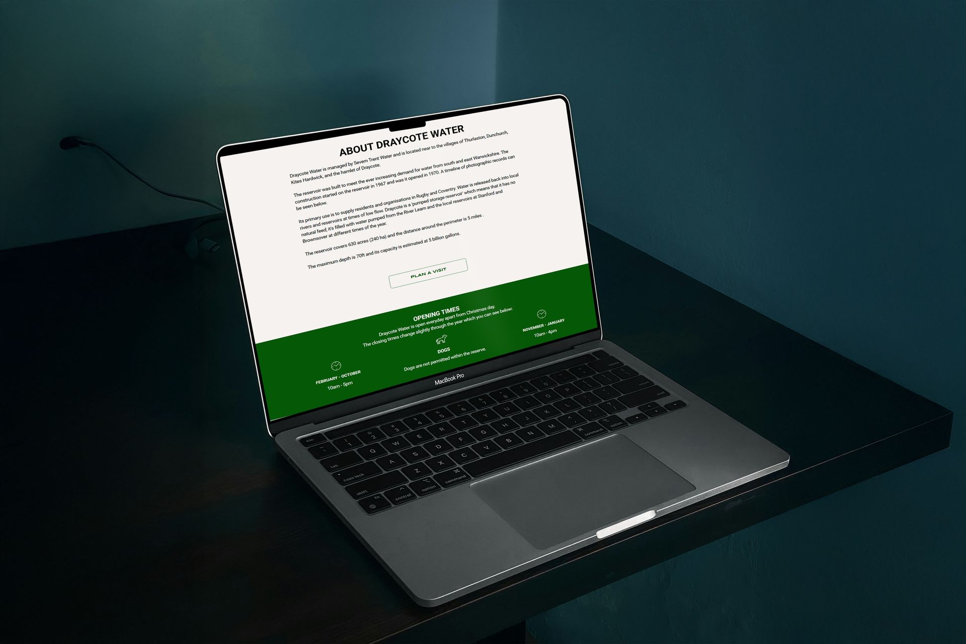 Thurlaston Parish Council website with the Draycote Water page being displayed on a MacBook pro