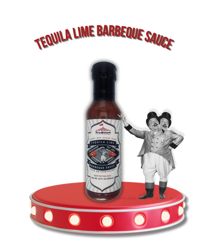 Freakshow Savory Sauces Tequila Lime Barbeque Sauce with mascot Bob Clarence