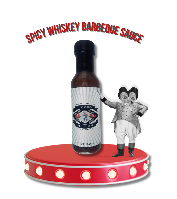 Freakshow Savory Sauces Spicy Whiskey Barbeque Sauce with mascot Bob Clarence