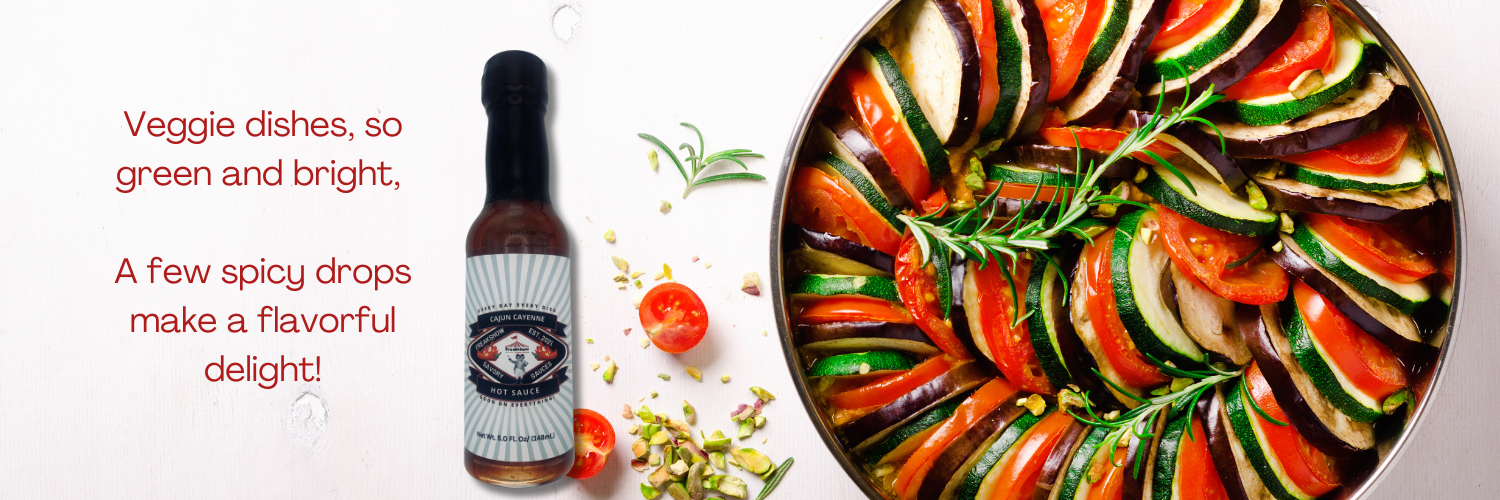 A bottle of hot sauce next to a bowl of vegetables.