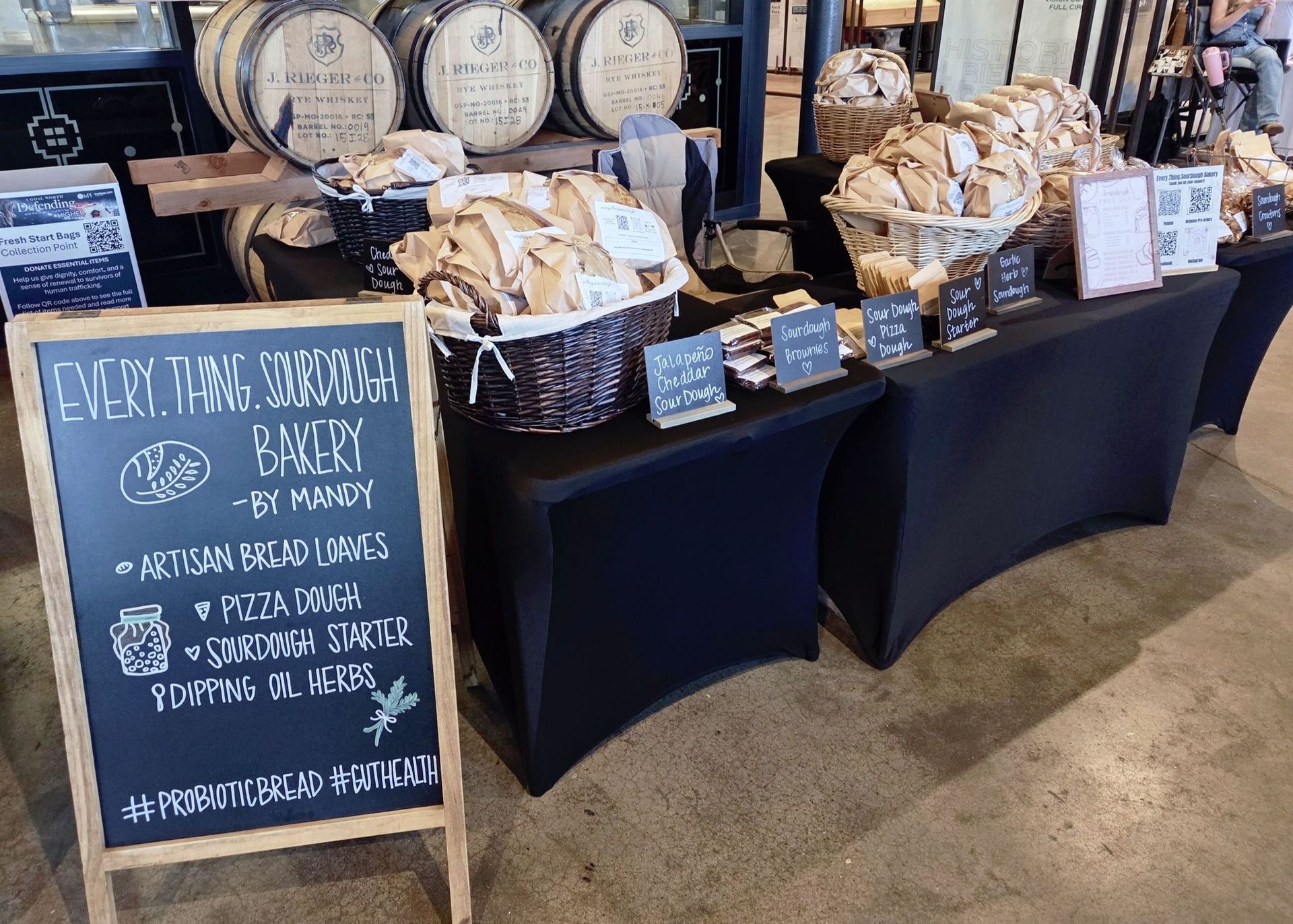 A chalkboard sign advertises 