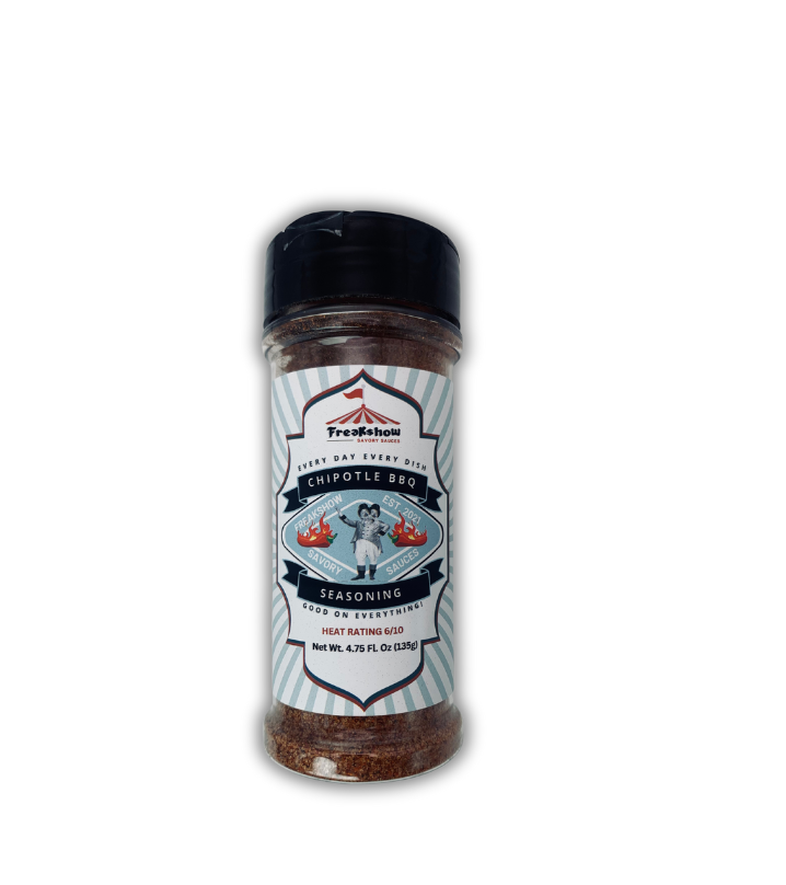 Freakshow Savory Sauces Chipotle Barbeque Seasoning with mascot Bob Clarence