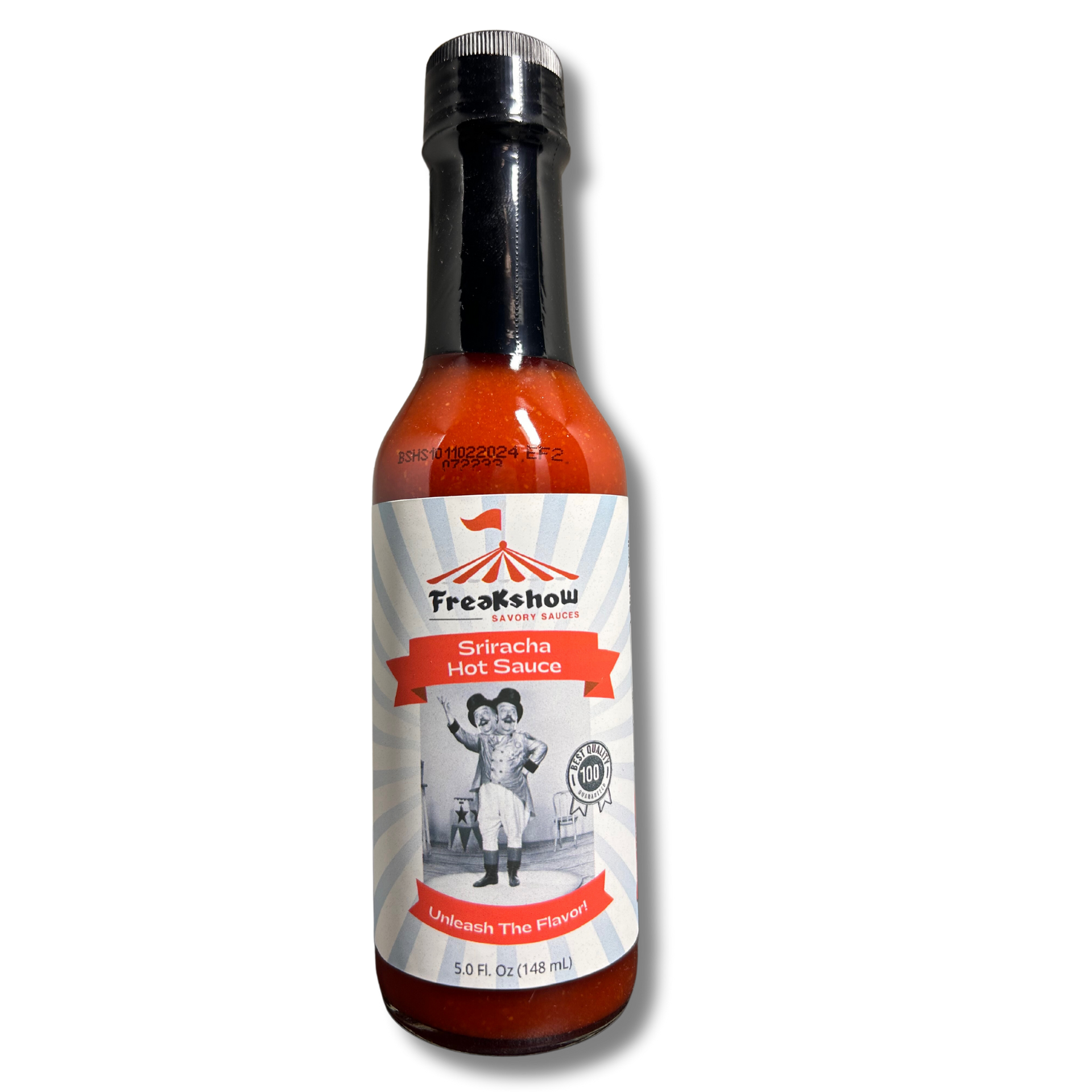 Freakshow Savory Sauces Sriracha Hot Sauce with mascot Bob Clarence 