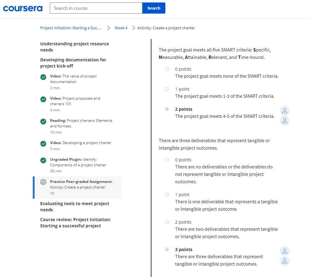 google project management peer graded assignment