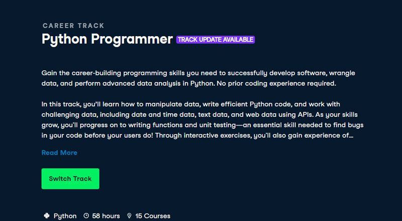 DataCamp python programmer career path certification