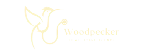The logo for the woodpecker healthcare agency has a bird on it.