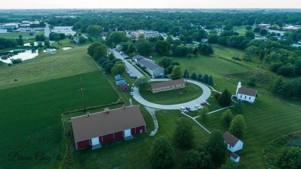 Aerial drone view of completed commercial property maintenance in Central Iowa
