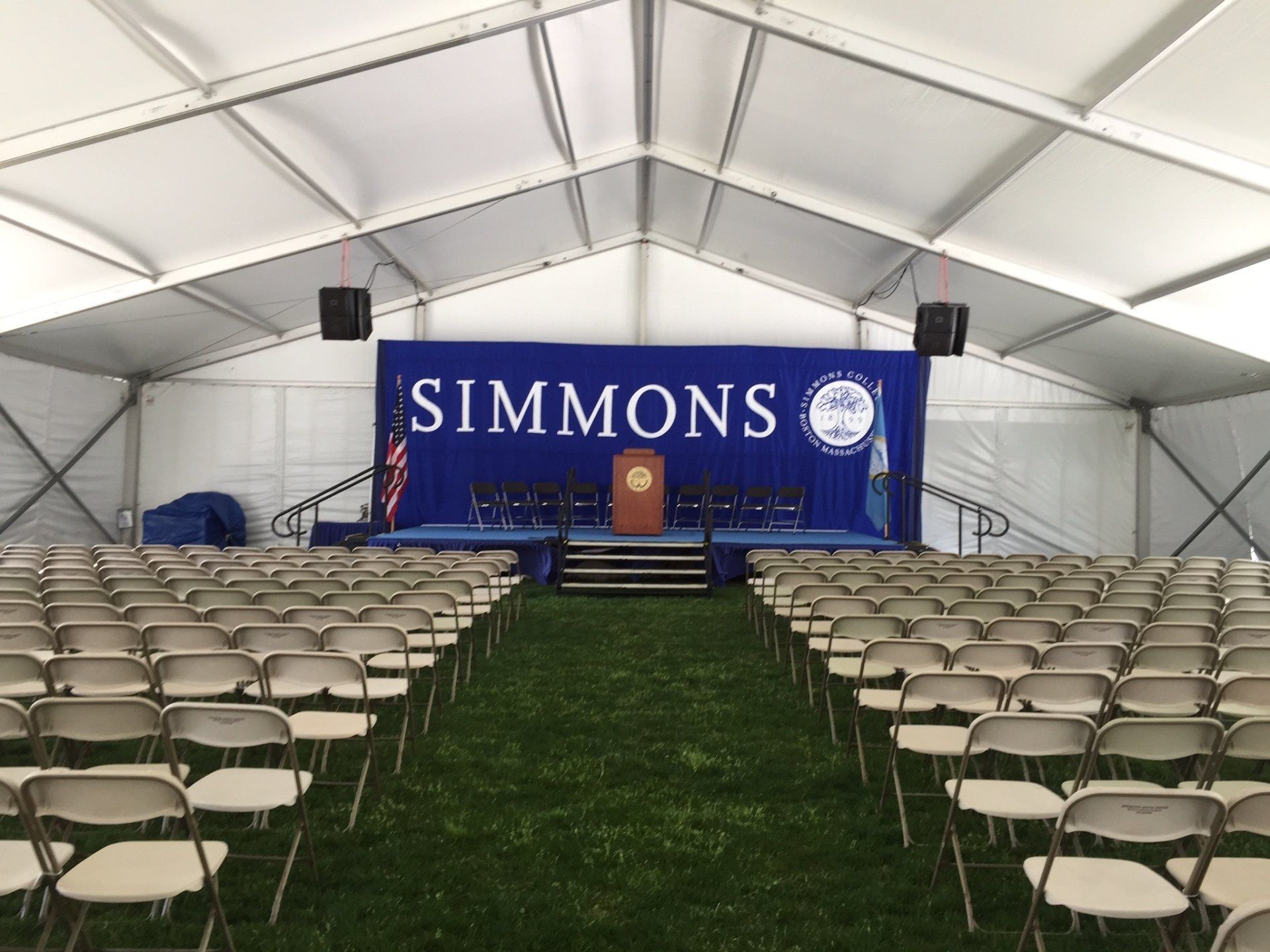 Graduation Set Up Chairs Tent Stage — Boston, MA — Interstate Rental Service
