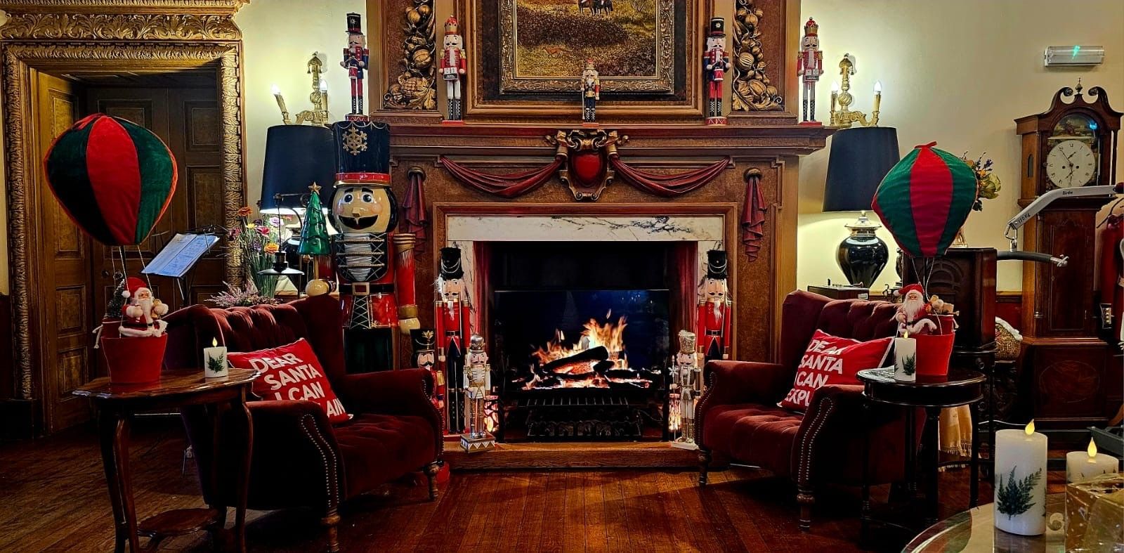 Festive interior display in the lounge at Nunthorpe Hall during the Christmas season