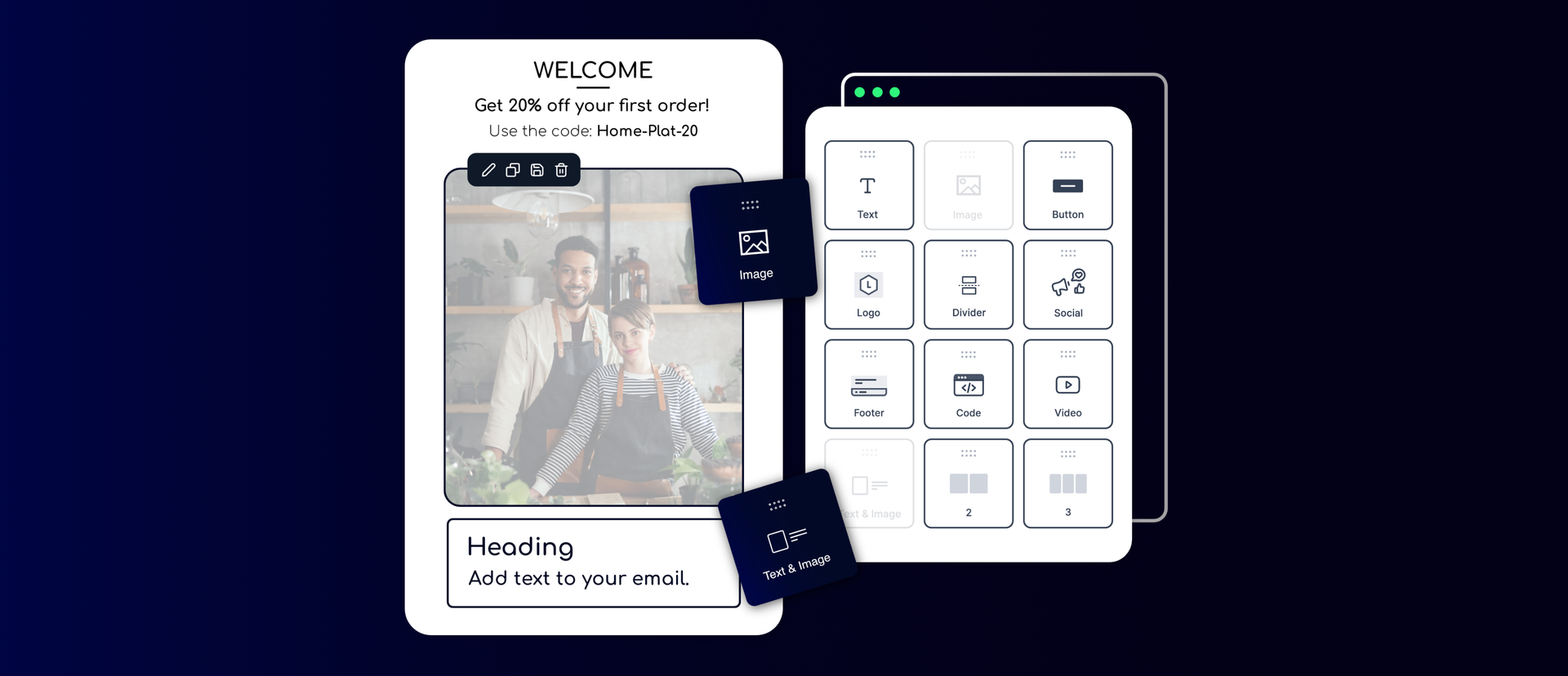 afoofa email dashboard, drag and drop
