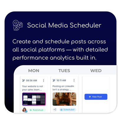 Dashboard showing scheduled social media posts and analytics tools