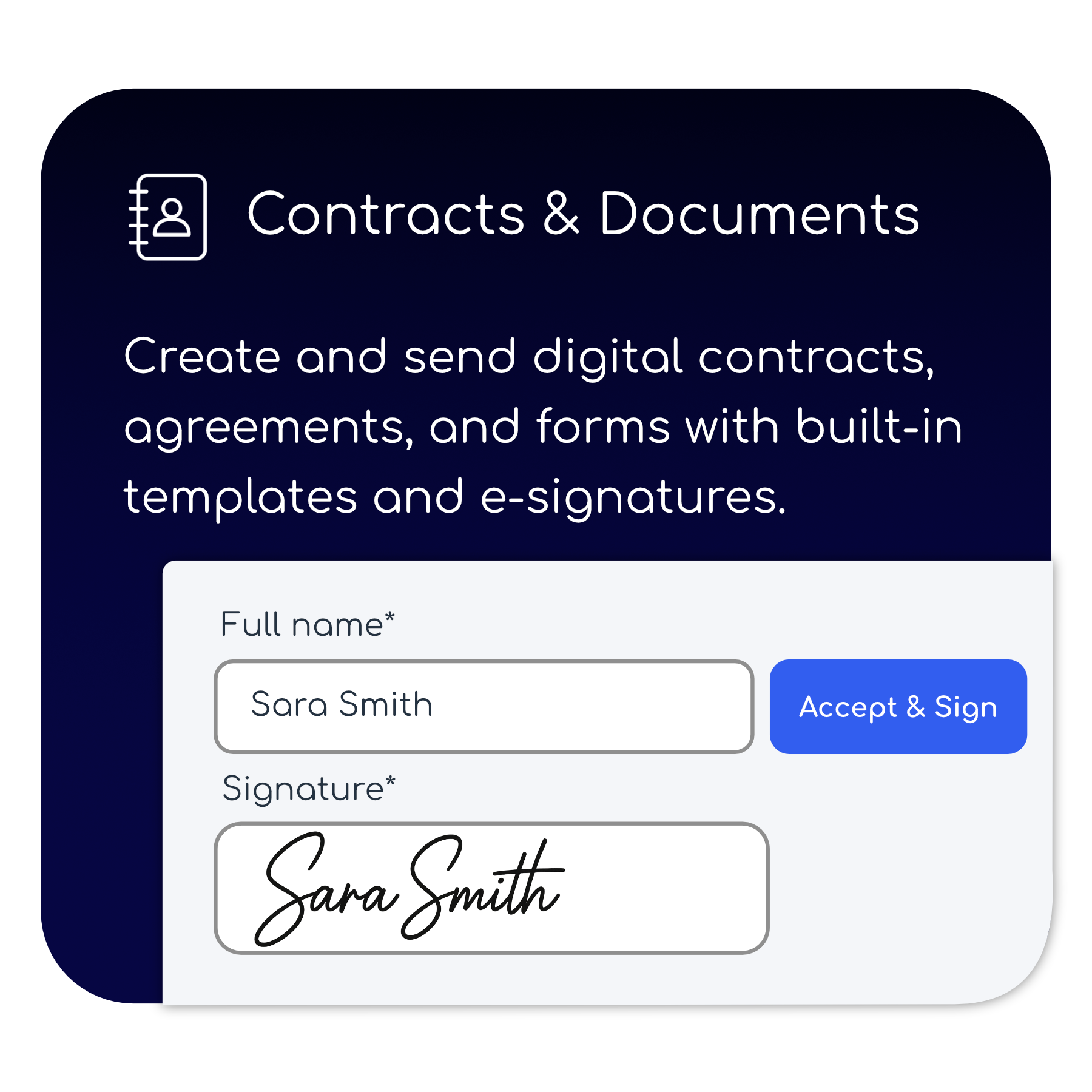 Create and send digital contracts , agreements , and forms with built-in templates and e-signatures.