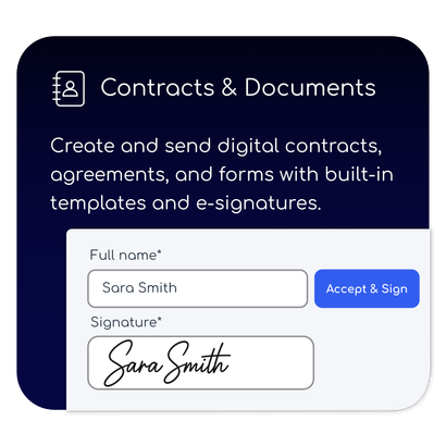 Create and send digital contracts , agreements , and forms with built-in templates and e-signatures.