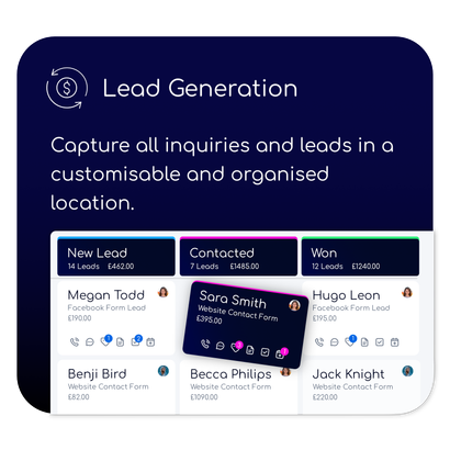 Lead generation capture all inquiries and leads in a customizable and organized location.