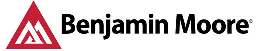 Benjamin Moore logo: Red triangular mountain-like shape next to the company name in black.