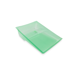Green plastic paint tray with textured surface.