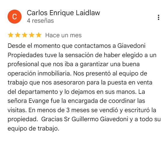 Reseña de agencia inmobiliaria: calificación de 5 estrellas.